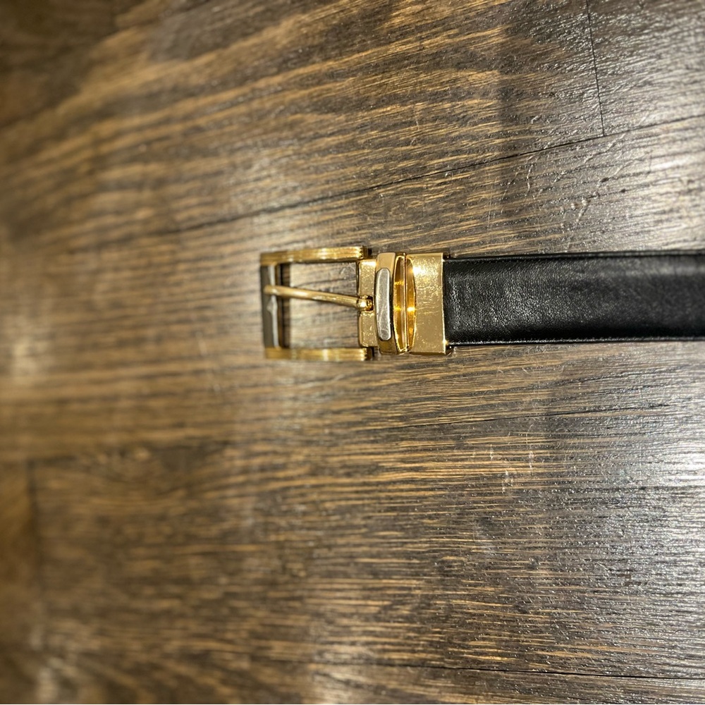 Black and Brown Reversible Leather Belt with Gold Buckle